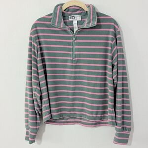 Beach Riot Sonia Quarter Zip Top French Terry Striped Crop Green Pink XS